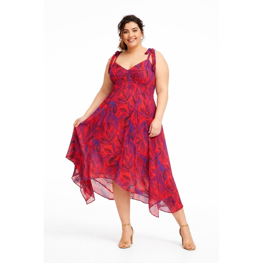 Alexis x Target Dress Plus Size 3X Red Floral Asymmetrical Hem‎ Tie Strap Midi